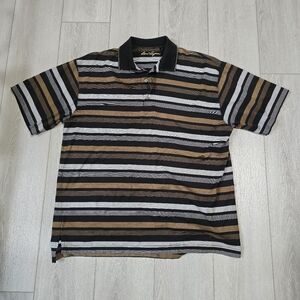 Ben Hogan Polo Shirt Black/Brown Stripe Size Medium